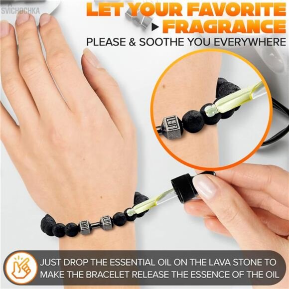 Men Women Beaded Bracelet Lava Stone Dumbbell Gym Stretch Elastic Motivational - Picture 4 of 8